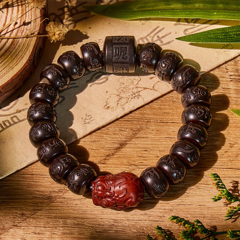 FuAttract Grounding & Luck – Lightning-Struck Jujube Wood Pixiu & Six-Word Mantra Bracelet - image 2