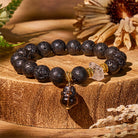 FuAttract Grounded Prosperity – Lava Rock Bracelet with Obsidian Pixiu & White Crystal Accents - 10mm - image 0