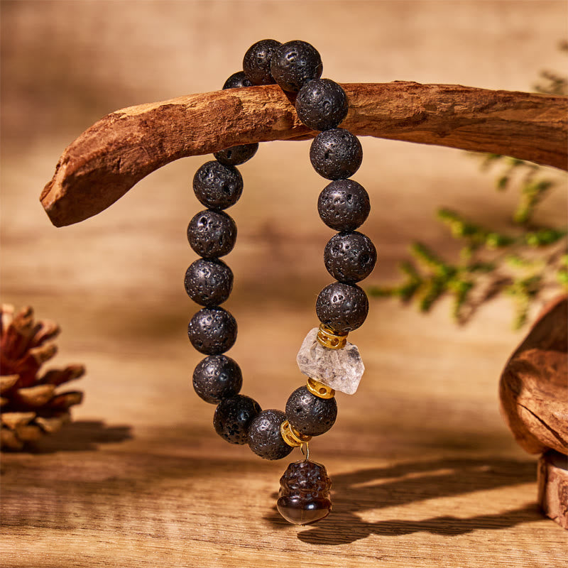FuAttract Grounded Prosperity – Lava Rock Bracelet with Obsidian Pixiu & White Crystal Accents - image 1