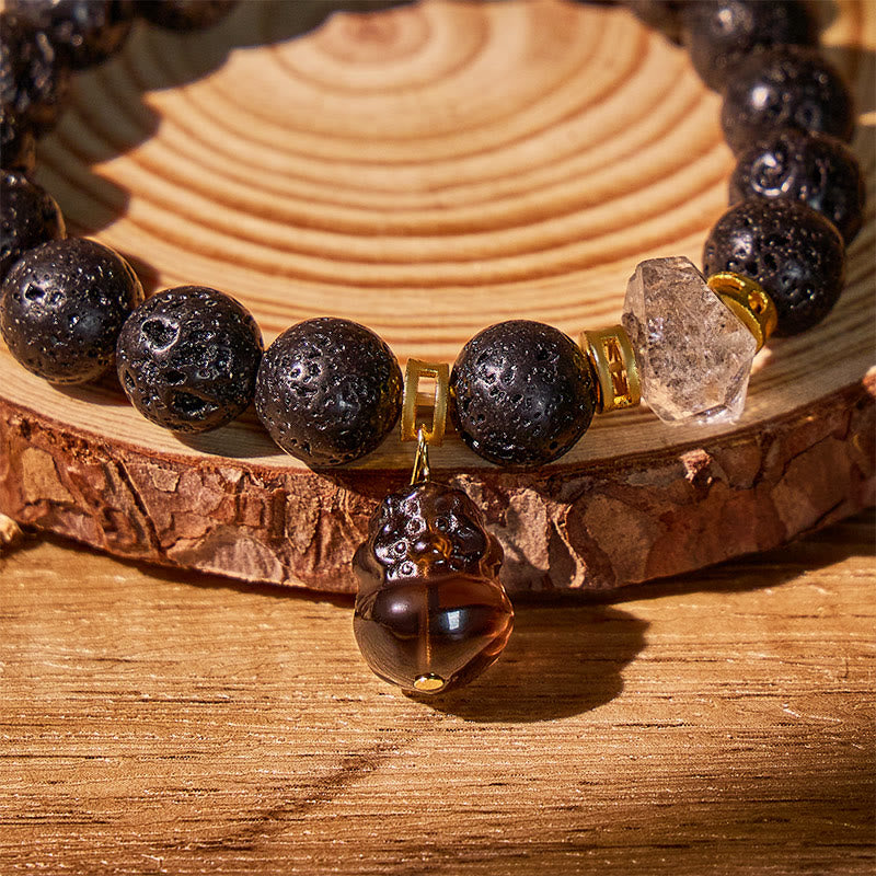 FuAttract Grounded Prosperity – Lava Rock Bracelet with Obsidian Pixiu & White Crystal Accents - image 3