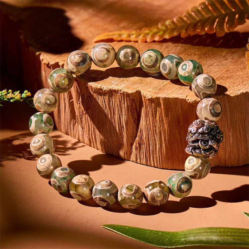 FuAttract Wealth & Protection Three-Eyed Dzi Agate Bracelet with Pixiu - image 2