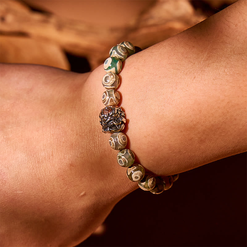 FuAttract Wealth & Protection Three-Eyed Dzi Agate Bracelet with Pixiu - image 5