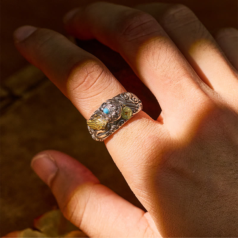 FuAttract Wealth & Protection Turquoise Abundance Ring with Pixiu Coin - image 5