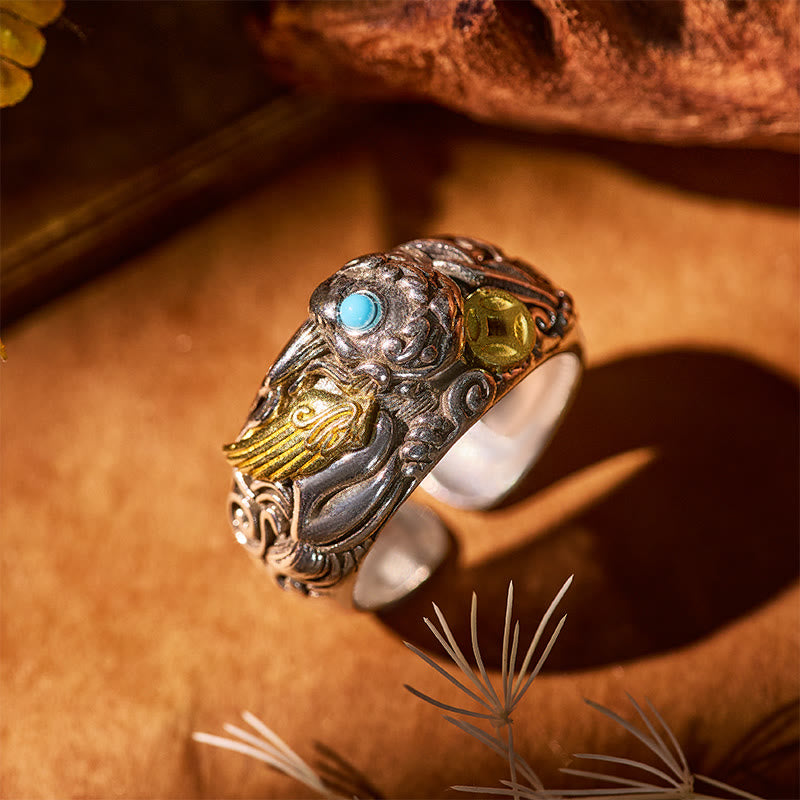 FuAttract Wealth & Protection Turquoise Abundance Ring with Pixiu Coin - image 3