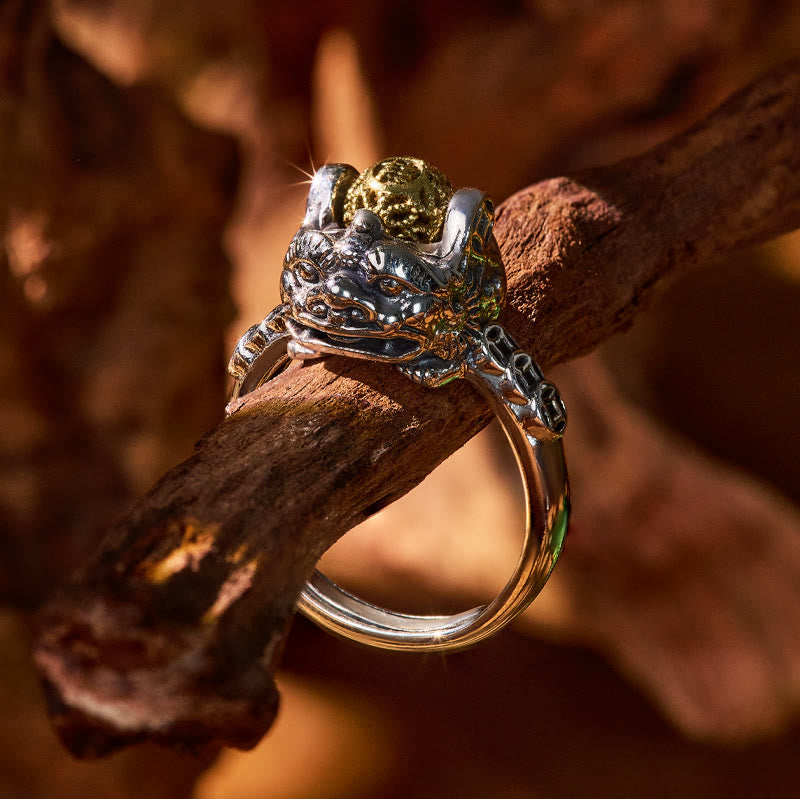 FuAttract Fortune Flow – Adjustable Sterling Silver Pixiu Ring with Rotating Coin Bead - image 1