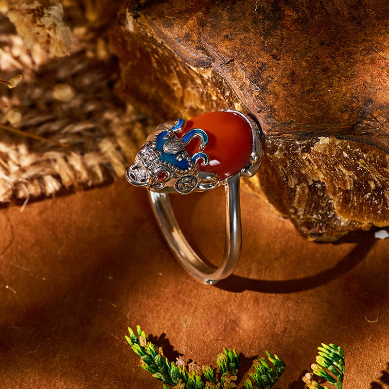 FuAttract Fortune Flow – Adjustable Sterling Silver South Red Agate Pixiu Ring - image 2