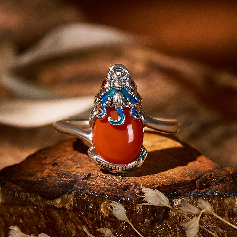 FuAttract Fortune Flow – Adjustable Sterling Silver South Red Agate Pixiu Ring - image 1