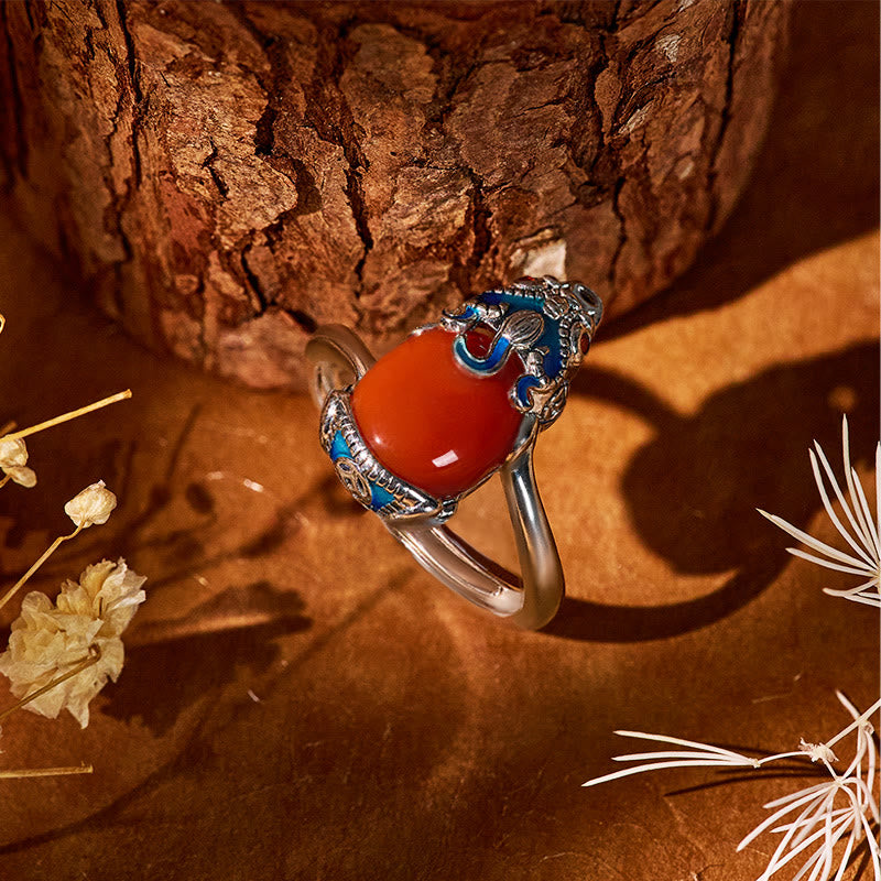 FuAttract Fortune Flow – Adjustable Sterling Silver South Red Agate Pixiu Ring - image 3