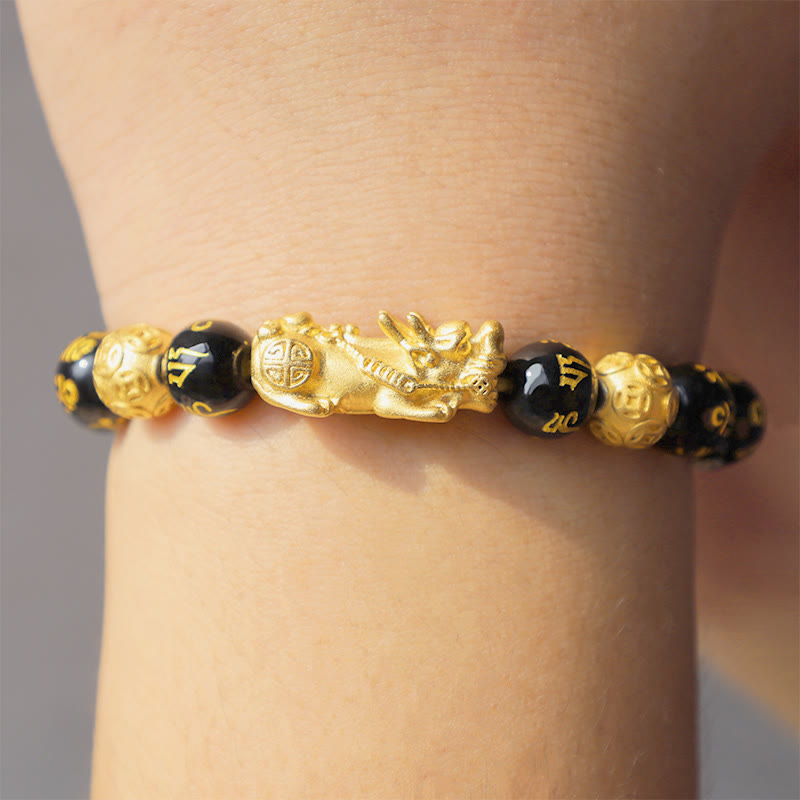 FuAttract Abundance & Protection – Black Onyx Om Mani Padme Hum Beads Pixiu Bracelet - image 9