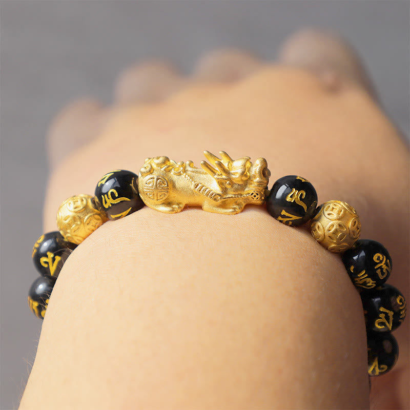 FuAttract Abundance & Protection – Black Onyx Om Mani Padme Hum Beads Pixiu Bracelet - image 8