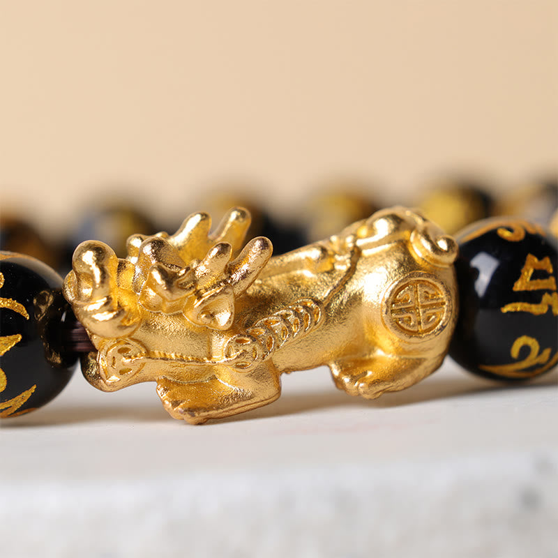 FuAttract Abundance & Protection – Black Onyx Om Mani Padme Hum Beads Pixiu Bracelet - image 5