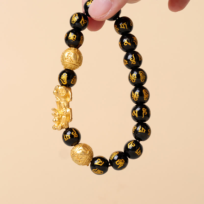 FuAttract Abundance & Protection – Black Onyx Om Mani Padme Hum Beads Pixiu Bracelet - image 4
