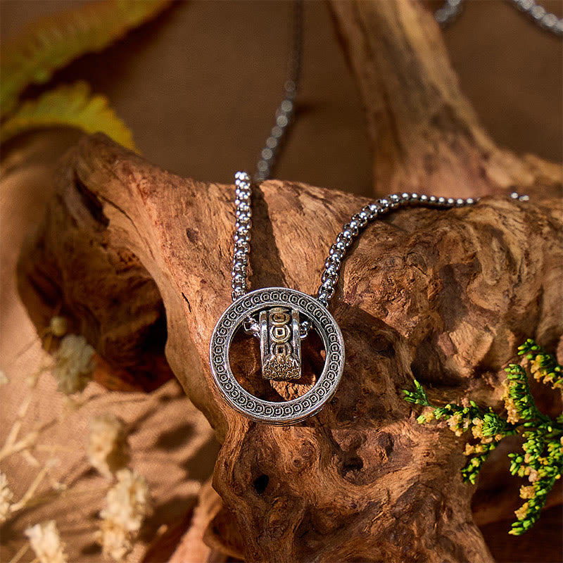 FuAttract Dual Halo – Sterling Silver Double-Ring Pixiu Necklace - Silver - image 0