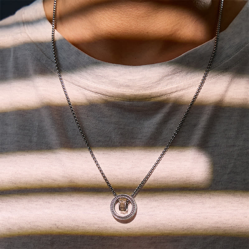 FuAttract Dual Halo – Sterling Silver Double-Ring Pixiu Necklace - image 5