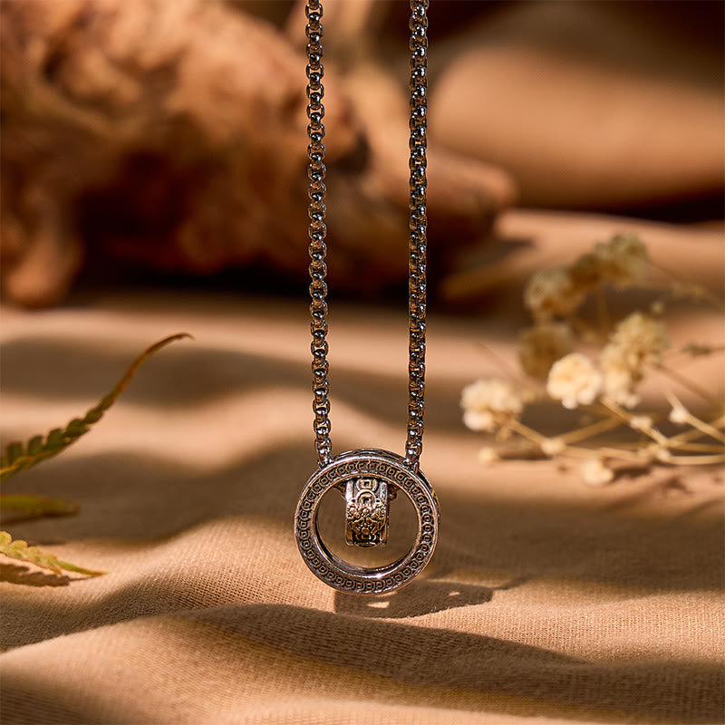 FuAttract Dual Halo – Sterling Silver Double-Ring Pixiu Necklace - image 1