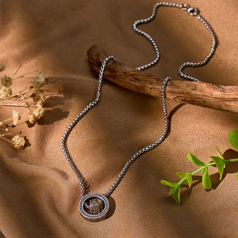 FuAttract Dual Halo – Sterling Silver Double-Ring Pixiu Necklace - image 4