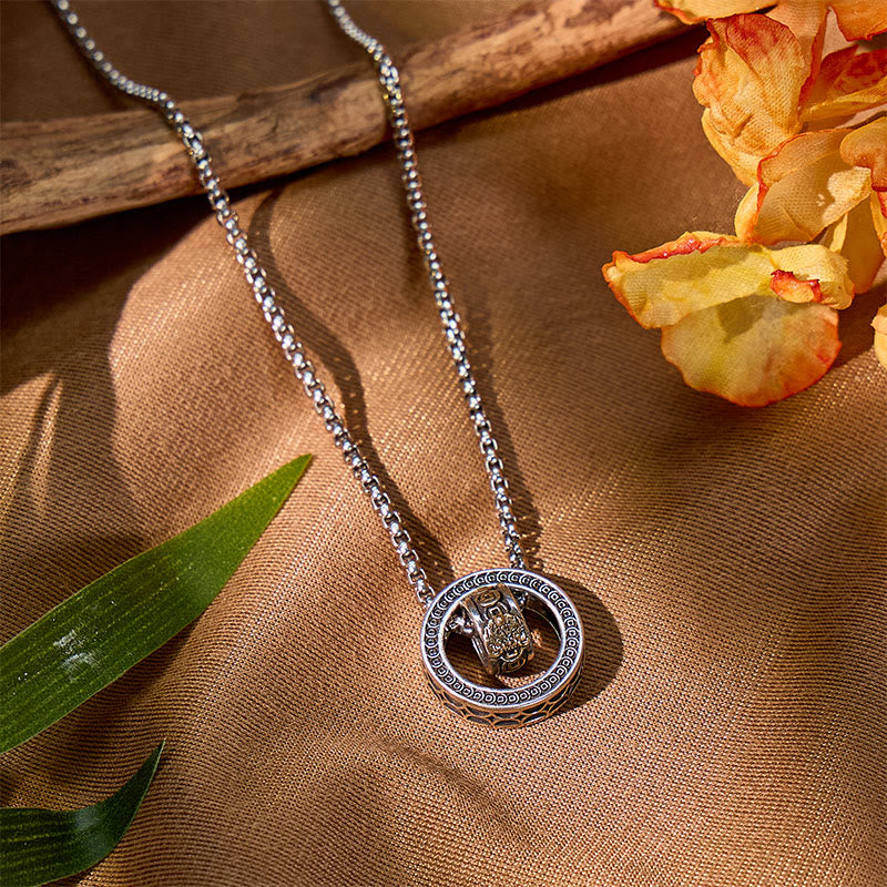 FuAttract Dual Halo – Sterling Silver Double-Ring Pixiu Necklace - image 3