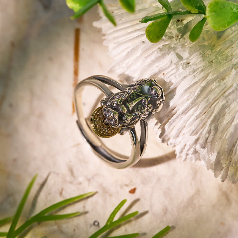 FuAttract Guardian Loop – Adjustable Sterling Silver Pixiu Ring - Small Pixiu - image 0