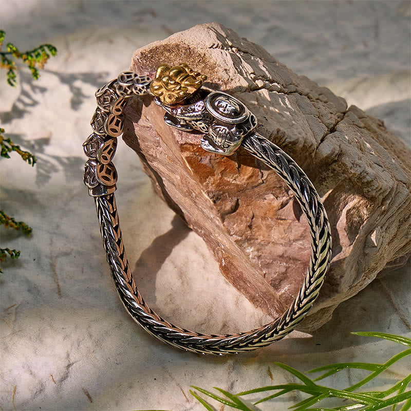 FuAttract Wealth Power Shield - Vintage Coin Pixiu Dragon Bone Sterling Silver Bracelet - image 3