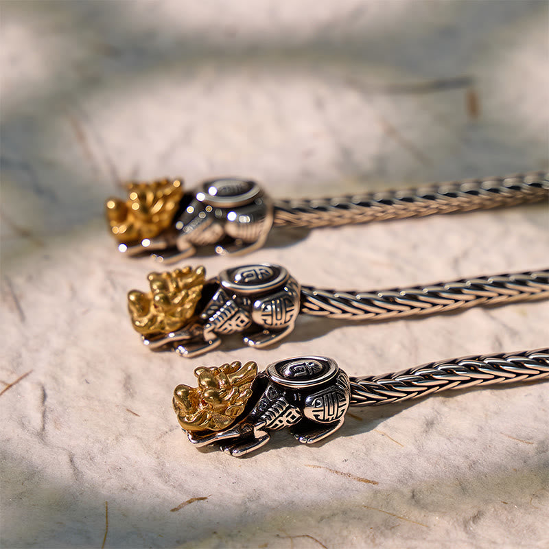 FuAttract Wealth Power Shield - Vintage Coin Pixiu Dragon Bone Sterling Silver Bracelet - image 5