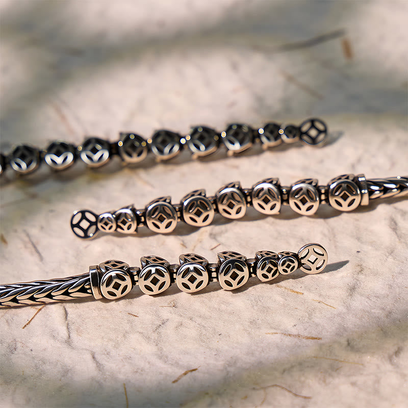 FuAttract Wealth Power Shield - Vintage Coin Pixiu Dragon Bone Sterling Silver Bracelet - image 6