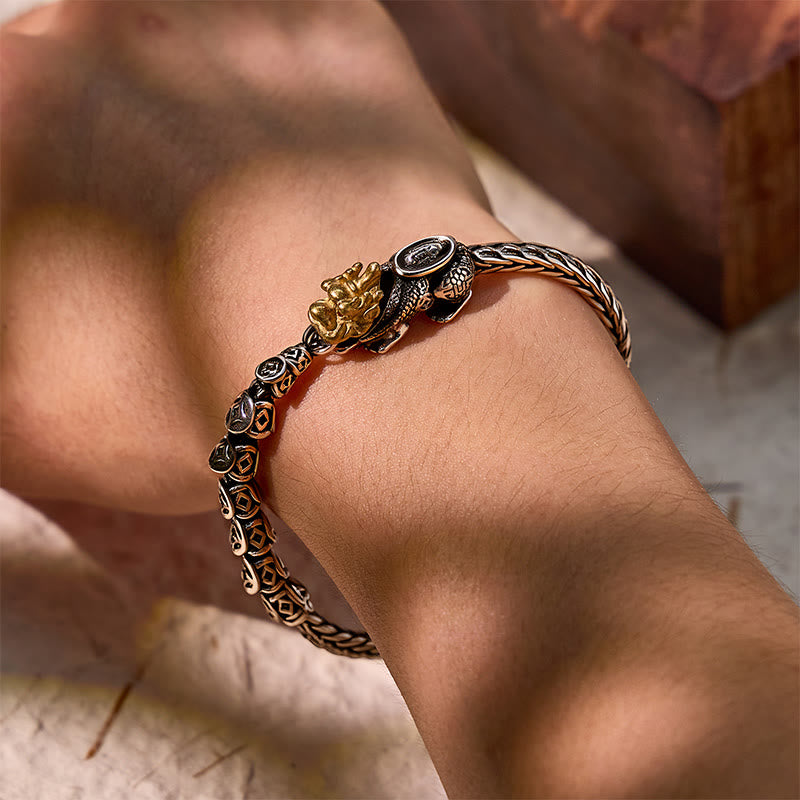 FuAttract Wealth Power Shield - Vintage Coin Pixiu Dragon Bone Sterling Silver Bracelet - image 11