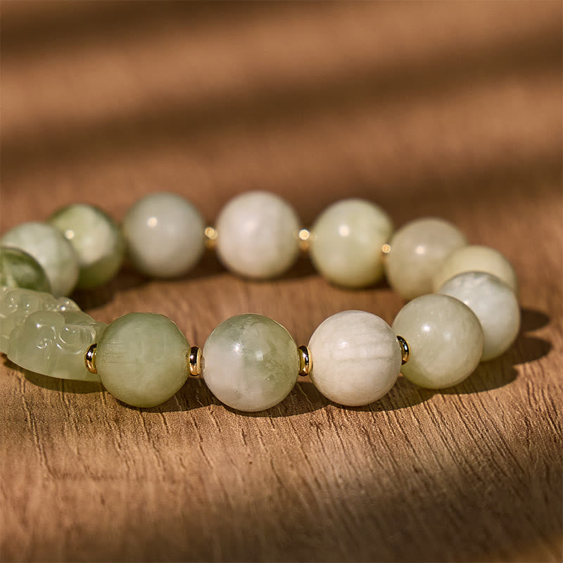 FuAttract Prosperity Guardian Spirit - Green Grape Serpentine Jade Pixiu Bracelet with Fu Charm - image 4