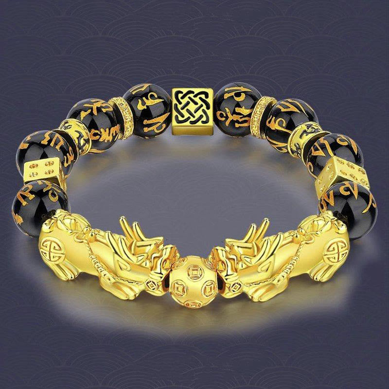 FuAttract Calm & Protection - Black Onyx Six-Word Mantra Beads Pixiu Bracelet - image 1