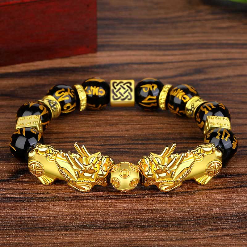 FuAttract Calm & Protection - Black Onyx Six-Word Mantra Beads Pixiu Bracelet - image 2