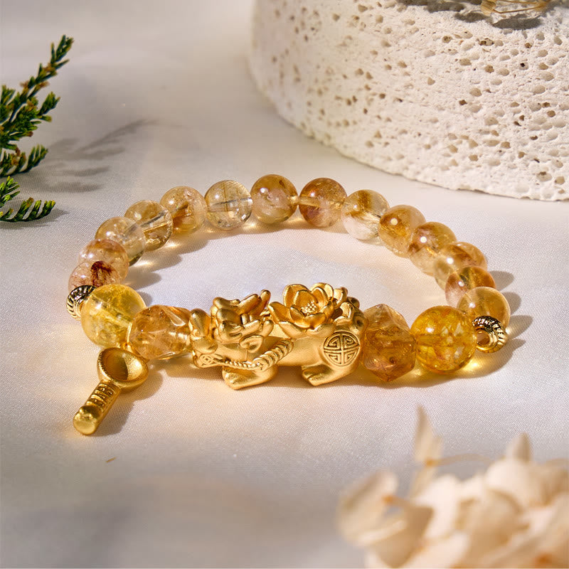 FuAttract Golden Prosperity – Golden Tower Quartz Lotus Pixiu Bracelet - Citrine Pyramid+Citrine - image 0