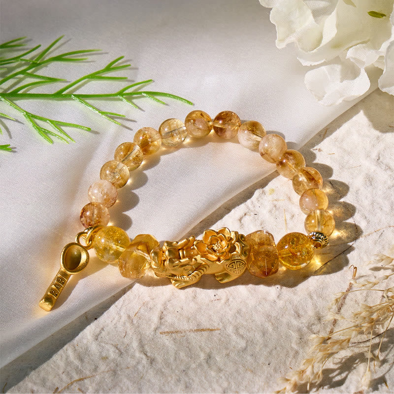 FuAttract Golden Prosperity – Golden Tower Quartz Lotus Pixiu Bracelet - image 3