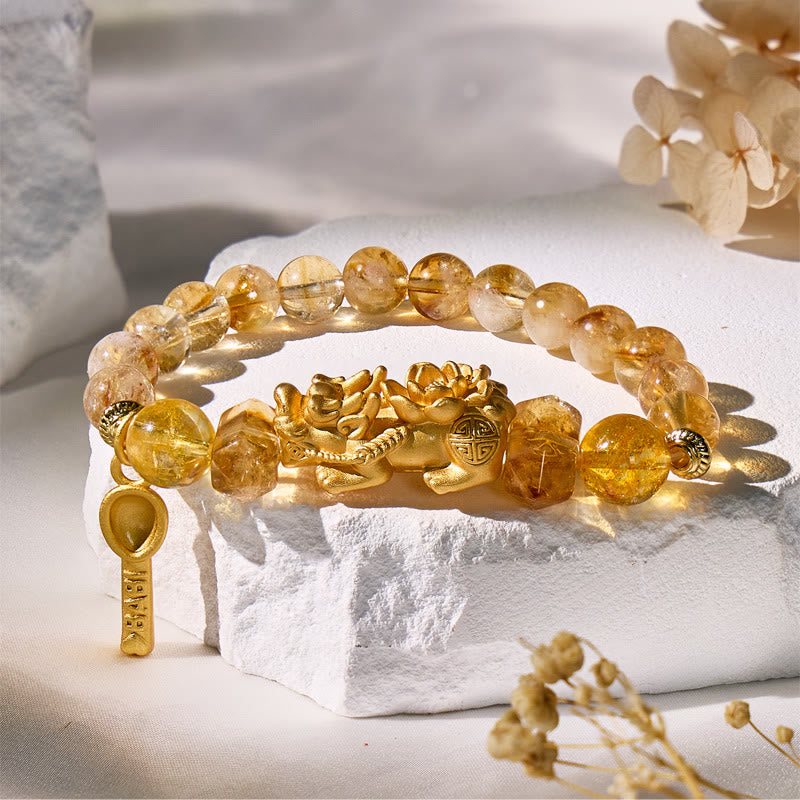 FuAttract Golden Prosperity – Golden Tower Quartz Lotus Pixiu Bracelet - image 2