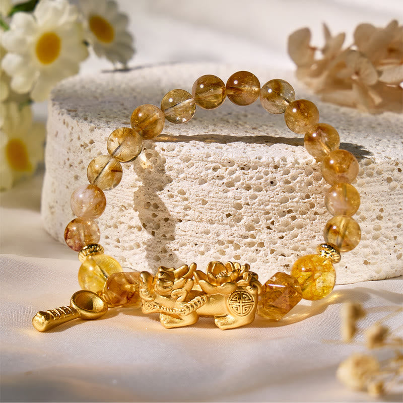 FuAttract Golden Prosperity – Golden Tower Quartz Lotus Pixiu Bracelet - image 1