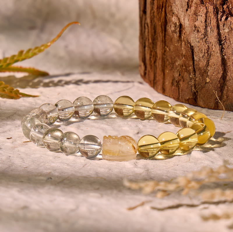 FuAttract Wealth & Abundance Citrine Green Phantom Rutilated Quartz Pixiu Bracelet - image 3