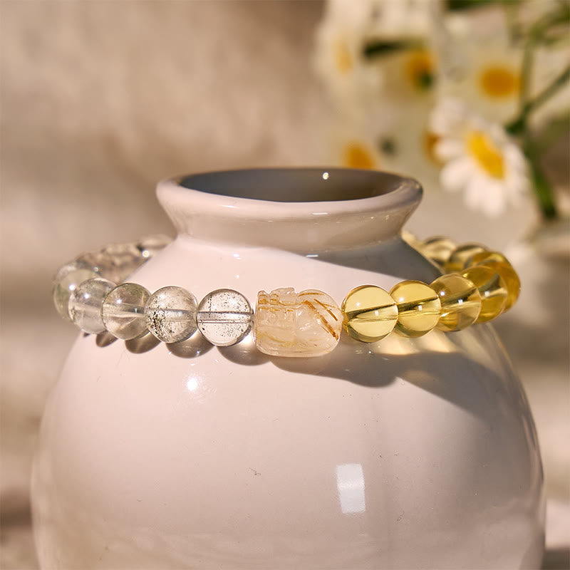 FuAttract Wealth & Abundance Citrine Green Phantom Rutilated Quartz Pixiu Bracelet - image 1