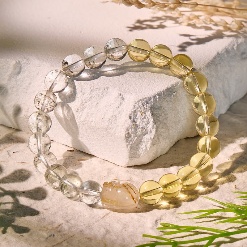FuAttract Wealth & Abundance Citrine Green Phantom Rutilated Quartz Pixiu Bracelet - 8mm - image 0