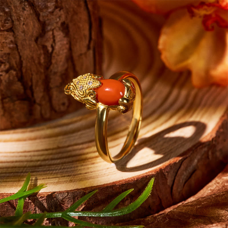 FuAttract Abundance & Love Pixiu Ring with South Red Agate & Sterling Silver - image 2