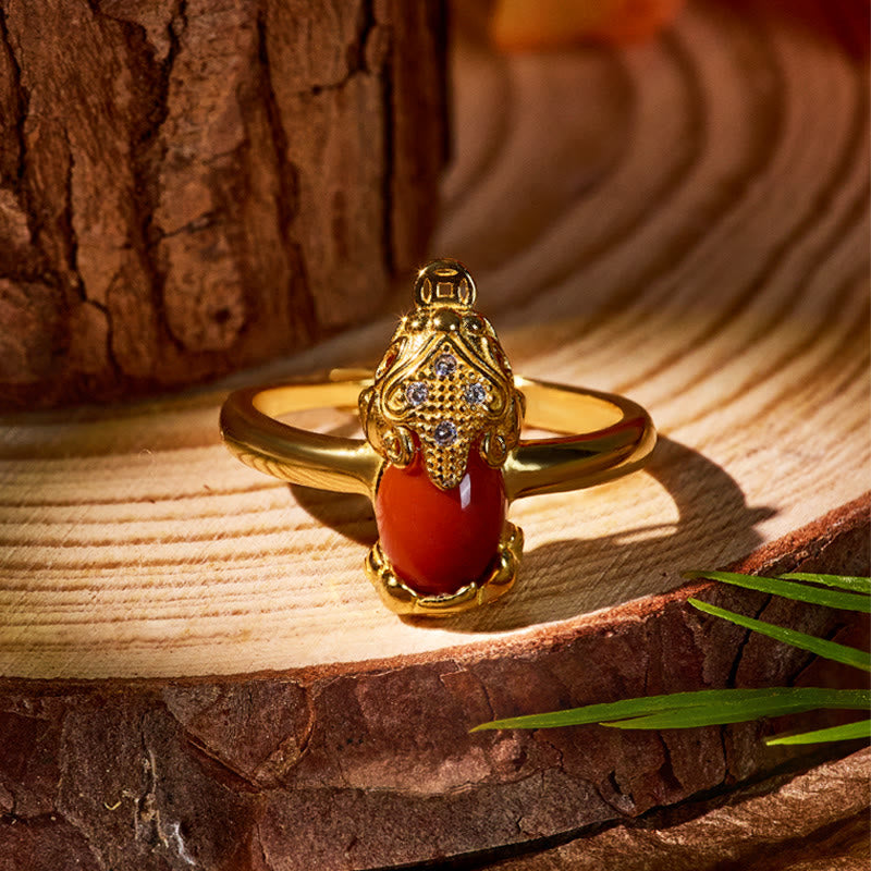 FuAttract Abundance & Love Pixiu Ring with South Red Agate & Sterling Silver - Adjustable - image 0