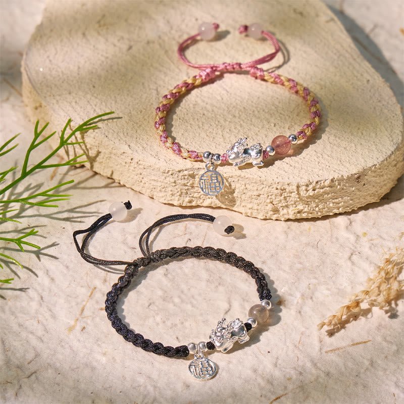 FuAttract Healing & Fortune Woven Rope Bracelet - Silver Pixiu with Stones - image 27