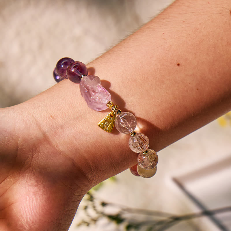 FuAttract Luck, Love & Wealth Crystal Bracelet - Pixiu Charm with Amethyst - image 4