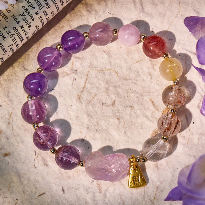 FuAttract Luck, Love & Wealth Crystal Bracelet - Pixiu Charm with Amethyst - 10mm - image 0