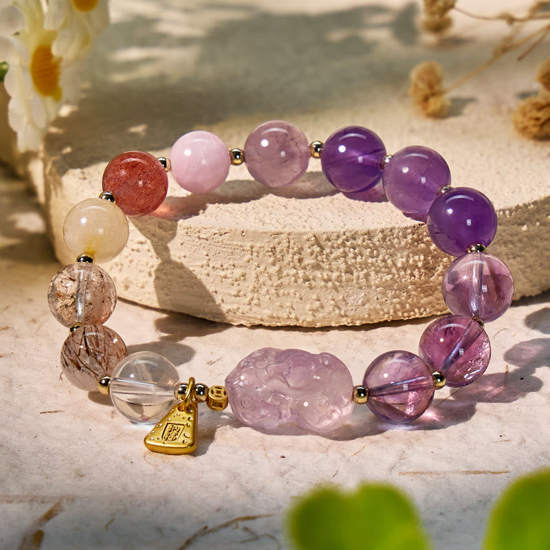 FuAttract Luck, Love & Wealth Crystal Bracelet - Pixiu Charm with Amethyst - image 2