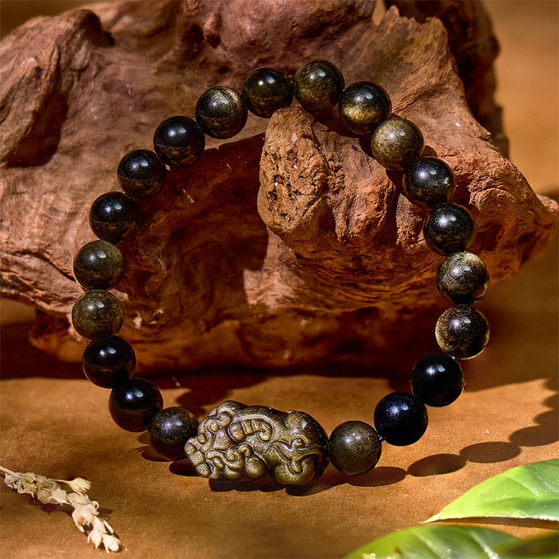 Fuattract Attract Fortune – Gold Obsidian Black Obsidian Pixiu Bracelet - image 2