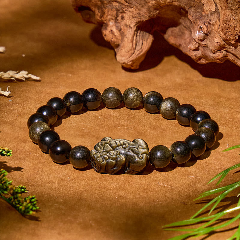 Fuattract Attract Fortune – Gold Obsidian Black Obsidian Pixiu Bracelet - image 1