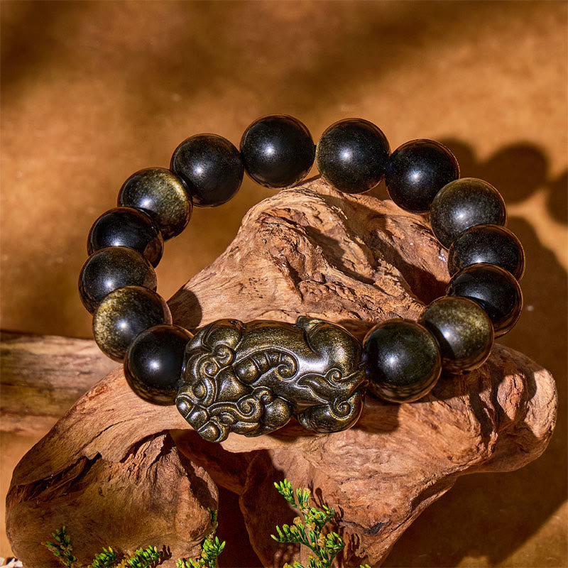 Fuattract Attract Fortune – Gold Obsidian Black Obsidian Pixiu Bracelet - 14mm - image 12