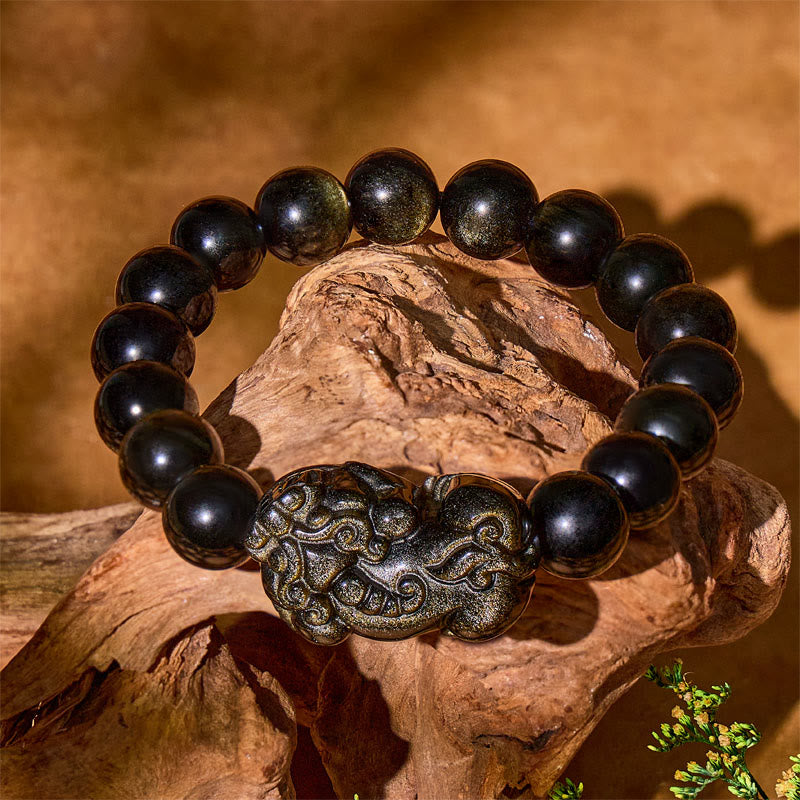 Fuattract Attract Fortune – Gold Obsidian Black Obsidian Pixiu Bracelet - 12mm - image 11