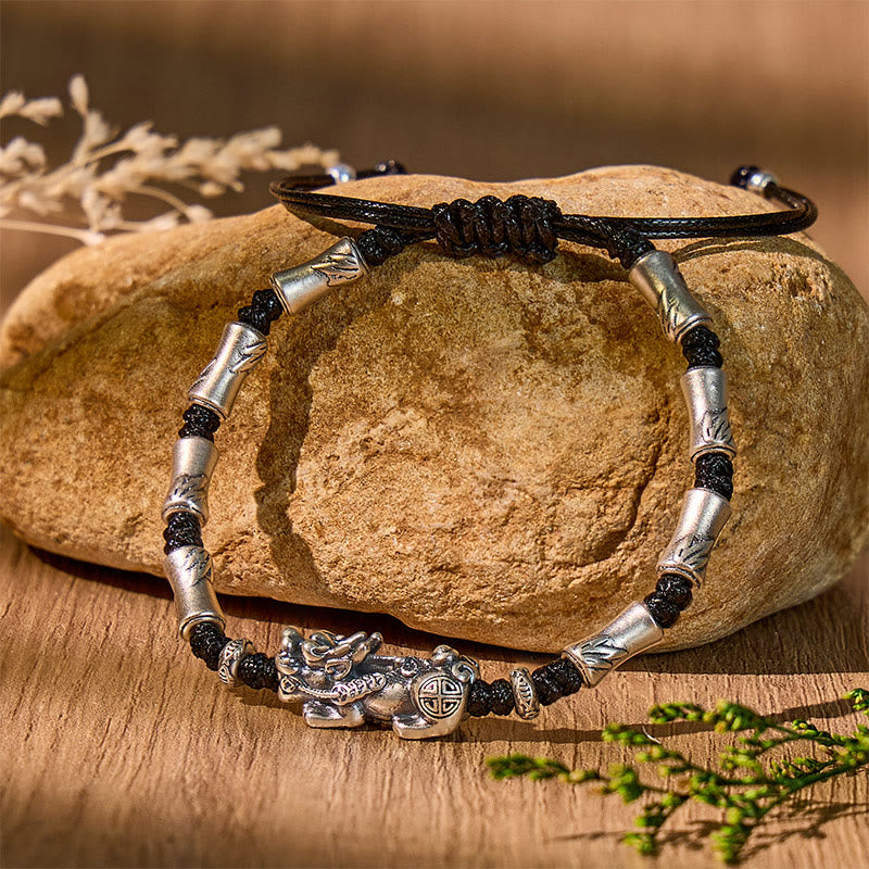 Fuattract Lucky Flow – 999 Silver Bamboo-Style Pixiu Bracelet - Silver - image 0