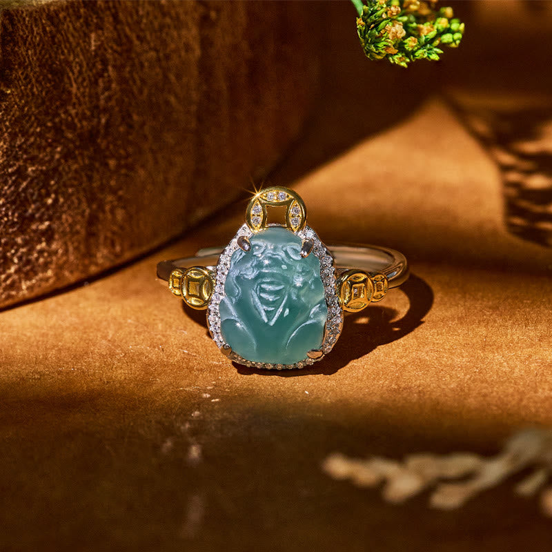 FuAttract Fortune Charm – S925 Gold-Plated Blue Jadeite Pixiu Coin Ring - Blue Jadeite - image 0