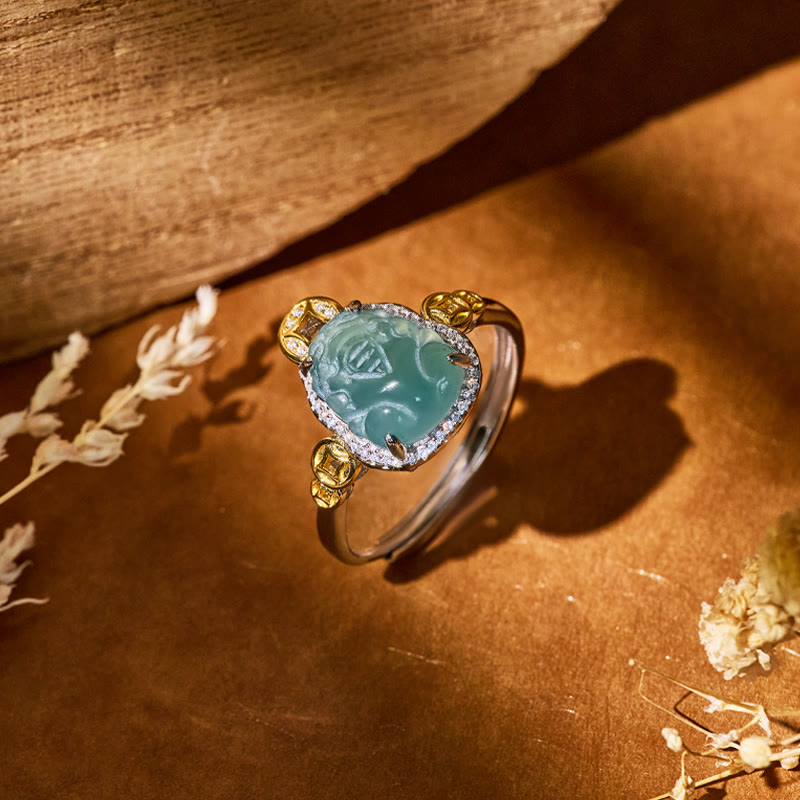 FuAttract Fortune Charm – S925 Gold-Plated Blue Jadeite Pixiu Coin Ring - image 1