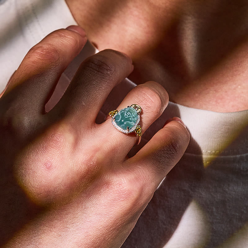 FuAttract Fortune Charm – S925 Gold-Plated Blue Jadeite Pixiu Coin Ring - image 4